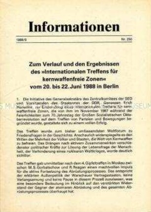 Parteiinformation der SED über das "Internationale Treffen für kernwaffenfreie Zonen"