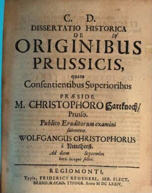 Dissertatio historica de originibus Prussicis