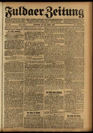 Erste Ausgabe vom Mittwoch, den 29. März 1916.
