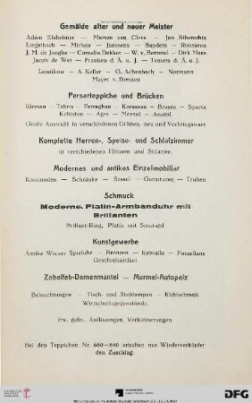 Gemälde alter und neuer Meister – Antikes und modernes Mobiliar – Perserteppiche und Brücken - Kunstgewerbe