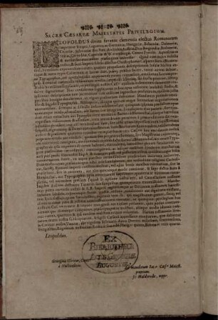 Sacrae Caesareae Maiestatis [Leopoldi] Privilegium