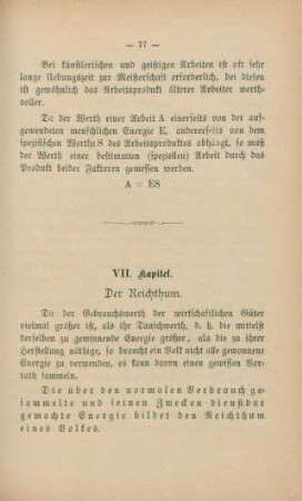 VII. Kapitel. Der Reichthum