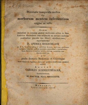 Dissertatio inauguralis medica de morborum mentem infestantium origine ac sede