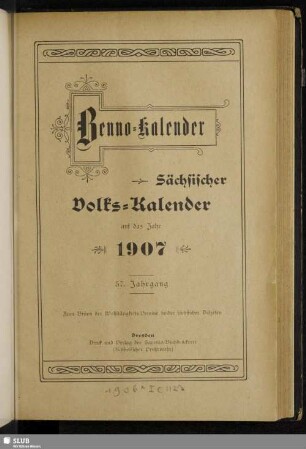 57.1907: Benno-Kalender : sächsischer Volks-Kalender auf das Jahr ...