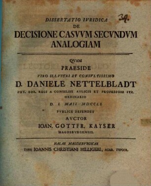 Diss. iur. de decisione casuum secundum analogiam