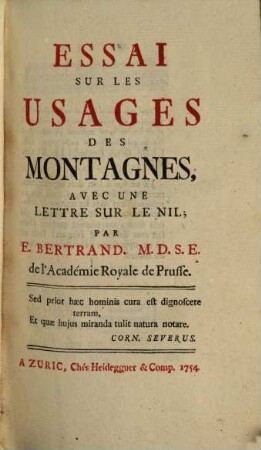 Essai Sur Les Usages Des Montagnes : Avec Une Lettre Sur Le Nil
