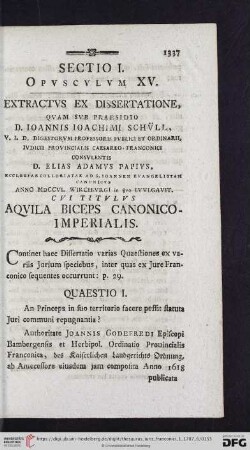 Sectio I. Opvscvlvm XV