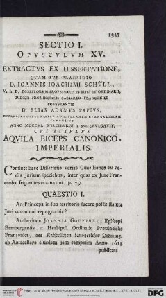 Sectio I. Opvscvlvm XV