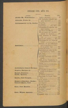 Índice del año III.