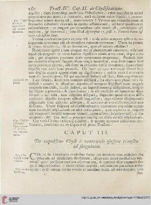 Caput III: De expulsione Chyli è ventriculo ejusque transitu ad sanguinem