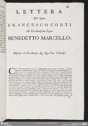 Lettera Francesco Conti - Benedetto Marcello