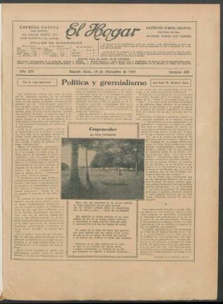 Política y gremialismo : De la vida nacional