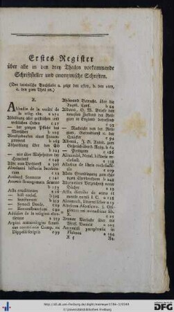 Erstes Register über alle in den drey Theilen vorkommende Schriftsteller und anonymische Schriften.