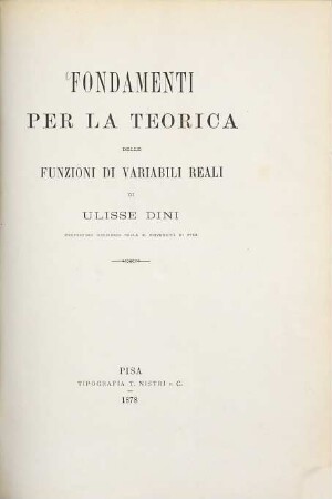 Fondamenti per la teorica delle funzioni di variabili reali