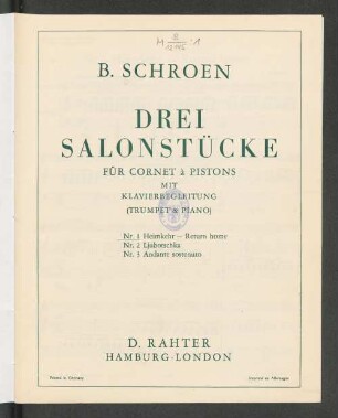 1: Heimkehr : für cornet à pistons mit Klavierbegleitung