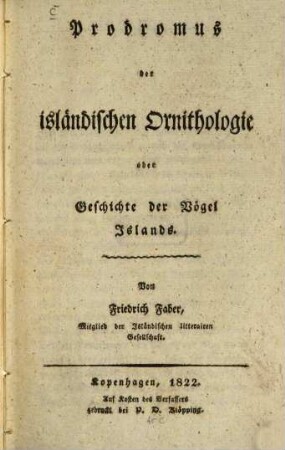Prodromus der isländischen Ornithologie oder Geschichte der Vögel Islands