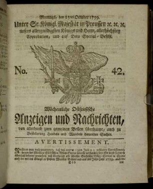 No. 42. Montags, den 15ten October 1759.