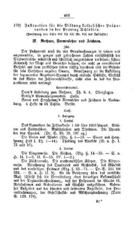Instruction für die Bildung katholischer Präparanden in der Provinz Schlesien : [IV. Seminarien, Bildung der Lehrer und deren persönliche Verhältnisse]