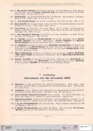 V. Auctionstag: Sonnabend, den 28. November 1896 (Nr. 646 - 811)
