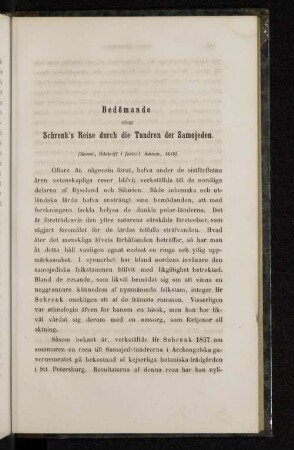 Bedömande öfver Schrenk´s Reise durch die Tundren der Samojeden.