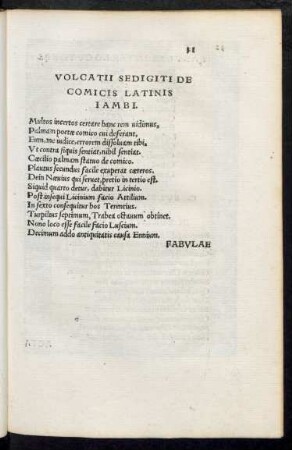 Volcatii Sedigiti De Comicis Latinis Iambi.