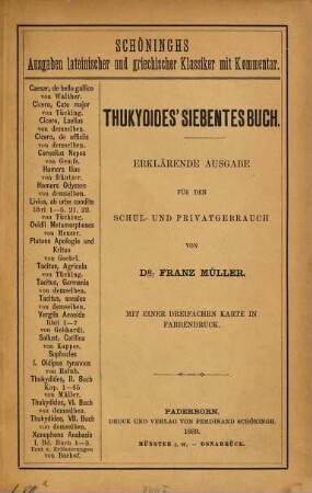 Thukydides ..., 4. ... siebentes Buch : Mit einer dreifachen Karte in Farbendruck