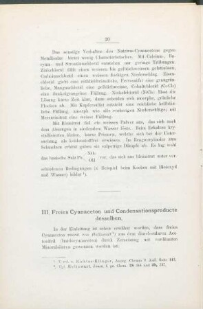 III. Freies Cyanaceton und Condensationsproducte desselben.