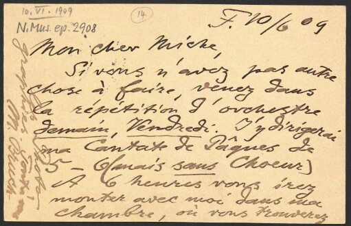 Postkarte an Paul Miche : 10.06.1909