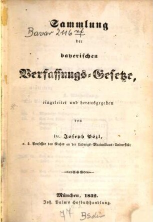 Sammlung der bayerischen Verfassungs-Gesetze