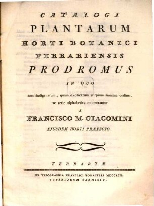 Catalogus plantarum horti botan. Ferrariensis