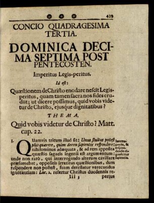 Concio Quadragesima Tertia. Dominica Decima Septima Post Pentecosten.