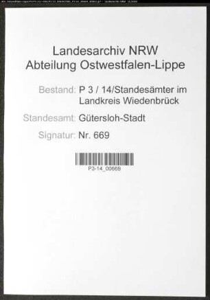 Sterberegister Standesamt Gütersloh-Stadt