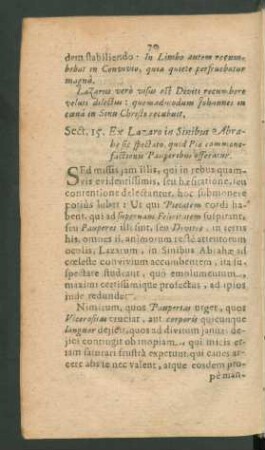 Sect. 15. Ex Lazaro in Sinibus Abrahae sic spectato, quid Piae commonefactionis Pauperibus offeratur.