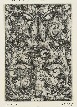 Ornament mit Büste eines Mannes in Rüstung