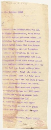 Brief an Fritz Volbach : 14.02.1917