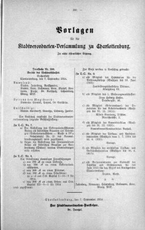 In nicht öffentlicher Sitzung. (206.), 09. September 1914