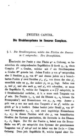 Zweites Capitel - Die Strahlensysteme im linearen Complexe.
