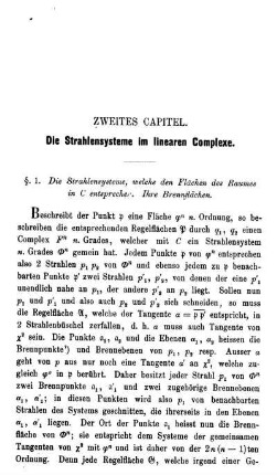 Zweites Capitel - Die Strahlensysteme im linearen Complexe.
