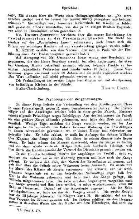 181-182, Zur Psychologie der Zeugenaussagen