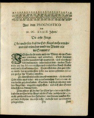 Aus dem Prognostico des M. DC. XXXIX. Jahres. Die erste - siebende Frage.
