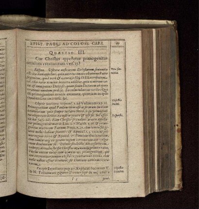 Quaestio III. Cur Christus appelletur primogenitus omnium creaturarum vers, 15?