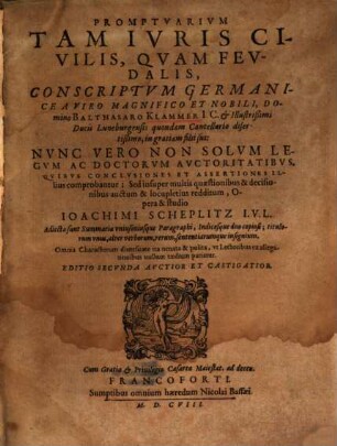 Promptvarivm Tam Ivris Civilis, Qvam Fevdalis