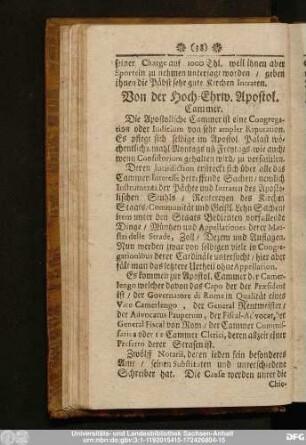 Von der Hoch-Ehrw. Apostol. Cammer.