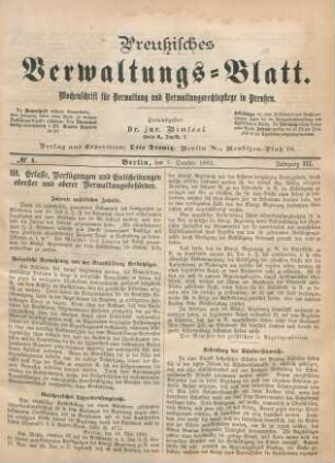 1. Oktober 1881 - 30. September 1882 = No. 1 - No. 53