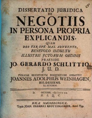 Dissertatio Juridica De Negotiis In Persona Propria Explicandis, [1]