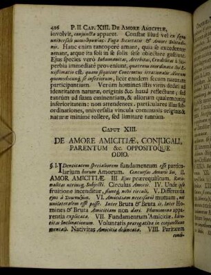 Caput XIII. De Amore Amicitiæ, Conjugali, Parentum & c. Oppositoque Odio.