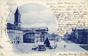 Postkartensammlung Weis mit Ansichten Karlsruhes. Marktplatz