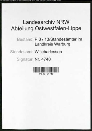 Sterberegister Standesamt Willebadessen