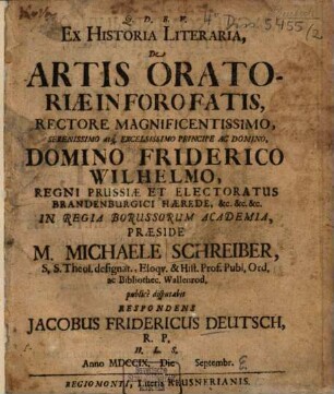 Ex historia liter., de artis oratoriae in foro fatis, disp.