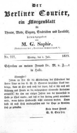 No. 727., Montag, den 6. Juli 1829
